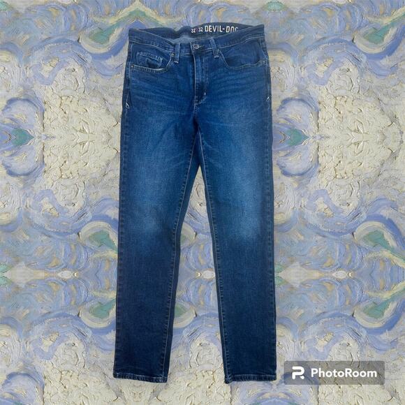 Devil Dog Men's 32x32 Dark Wash Slim Straight Fit Stretch Denim Jeans Everyday - Picture 1 of 9
